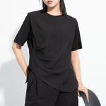 Draped Hem Pleated Patchwork T-shirt