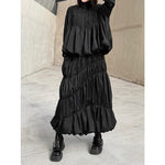 Women's Japanese Deconstructed Ruched Zip Up Top Tiered Maxi Skirt Two-piece Set