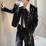 Beaded Loose-fitting Padded Shoulder Jacket Wide-leg Pants Two-piece Suit