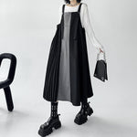 Pleated Paneled Suspender Dresss
