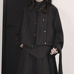 Textured Loose-fitting Casual Striped Cotton Coat