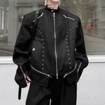 Retro Dark Stand-up Collar Zip-up Jacket