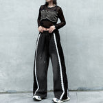 Contrast Color Lace High Waist Wide Leg Jeans