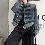Mandarin Collar Button Detail Denim Jacket