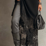 24-Hour-Shipping Black Loose Fit Mohair Knit Midi Dress With Lace Hem