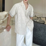 Jacquard Embroidered Cuban Collar Rhinestone Shirt