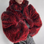 Stage Party Patchwork Leather Warm Faux Fur Coat