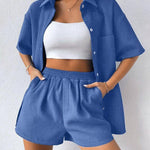 Zeagoo Women's Casual Two-Piece Short Sleeve Lapel Cardigan Top and Shorts Loungewear Sets