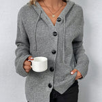 Zeagoo Women's Drawstring Detail Button Front Hooded Cardigan