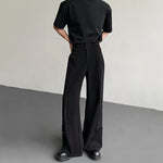 Double Belt Metal Drape Punk Straight Trousers