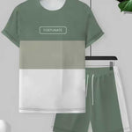 KZZ Men's Summer Color-Block Short-Sleeve T-Shirt and Athletic Shorts Set