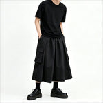 High-Waisted Pockets Wide-Leg Skirt-Pants