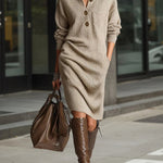 Solid color stand collar long sleeve loose knit dress