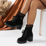Women's Lace Detail Block Heel Ankle Boots