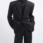 Glittery Starry Sky Loose Casual Blazer Slightly Flared Trousers Two-Piece Set