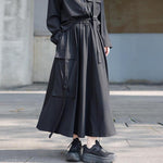 Loose Black Long-sleeved Shirt and Skirt Two-piece Suit