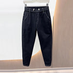 Washed Casual Cuffed Denim Trousers