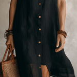 Bohemian Black Loose-fitting Midi Dress
