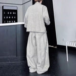 Retro Stand-up Collar Webbing Pullover Sweatshirt Wide-leg Trousers Two-piece Set