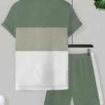 KZZ Men's Summer Color-Block Short-Sleeve T-Shirt and Athletic Shorts Set