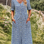 Zeagoo Women's Button Down V Neck Full Print High Waist A-Line Summer Casual Dress