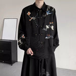 Floral and Bird Embroidered Button-down Shirt