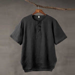 Linen Vintage Round Neck Button Down T-shirt