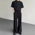Double Belt Metal Drape Punk Straight Trousers