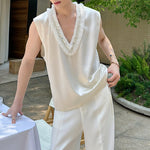 Pearl Flower Large V-Neck Sleeveless Satin Vest