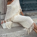 Zeagoo Women's Dolman Sleeve Fringe Knit Sweater Pullover Cape Shawl Blouse