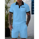 KZZ Men's Summer Cutout Color-block Short-Sleeve T-Shirt and Shorts