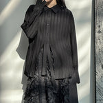 Striped Textured Loose Long-sleeved Shirt