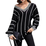 Women's Relaxed Striped V Neck Jumper