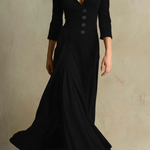 Brown Elegant Retro Suit Collar Velvet Long Dress