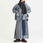 Retro Denim Patchwork Casual Distressed Drape Culottes