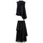Women's Asymmetric Vest Shirt Mesh Patchwork Skirt Two-piece Set