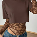 Women's Lace Panel Crop Bodysuit