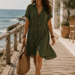 Bohemian Black Loose-fitting Midi Dress