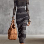 24-Hour-Shipping Gray And White Knit Bodycon Dress With Leopard Stripe Detailing