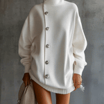 White Oversized Buttoned Turtleneck Sweater Dress
