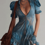 Blue Chiffon Floral Zip Up Mini Dress
