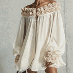 Cream 3D Floral Chiffon Zip Mini Dress