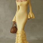 Yellow Off Shoulder Fringe Lightweight Knit Bodycon Dress