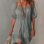 Blue Pleated Lace Midi Dress