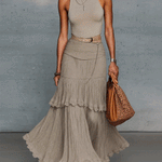 Oatmeal Comfortable Sleeveless Chiffon Maxi Dress Accessories Not Included