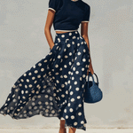 Navy Knit Top And Polka Dot Chiffon Skirt Set