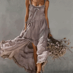 Purple Lace Trimmed Linen Maxi Dress