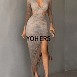 Brown Gradient Leopard Print Twisted Cutout Fringe Bodycon Dress