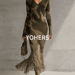 Yohers Olive Camo Knit V-Neck Fringe Hem Bodycon Dress
