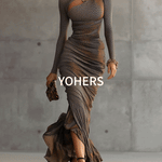 24-Hour-Shipping Brown Leopard Print Pleated Cutout Maxi Dress